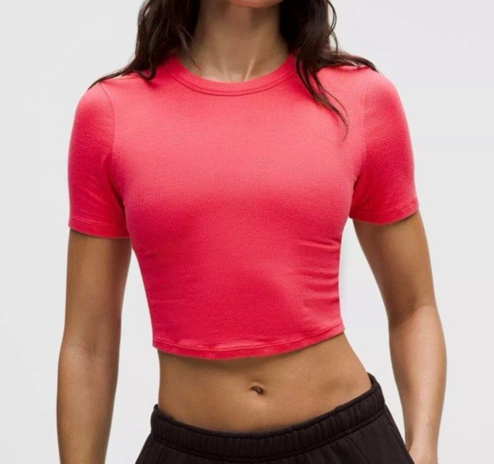 Lululemon Hold Tight pink Seamless Straight-Hem Crop T SHIRT Top sz L